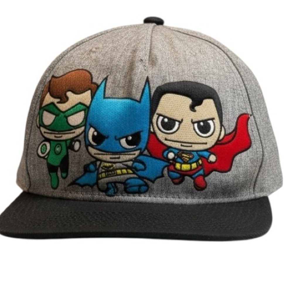 DC Comics Mini Heroes Youth Baseball Hat Gray & Black Multi Color Embroidery